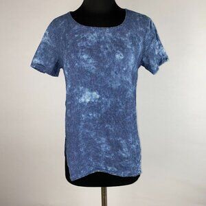 Cloth & Stone S Bleached Like Wash Tiny Micro Grid Print Tee Rounded Slit Sides
